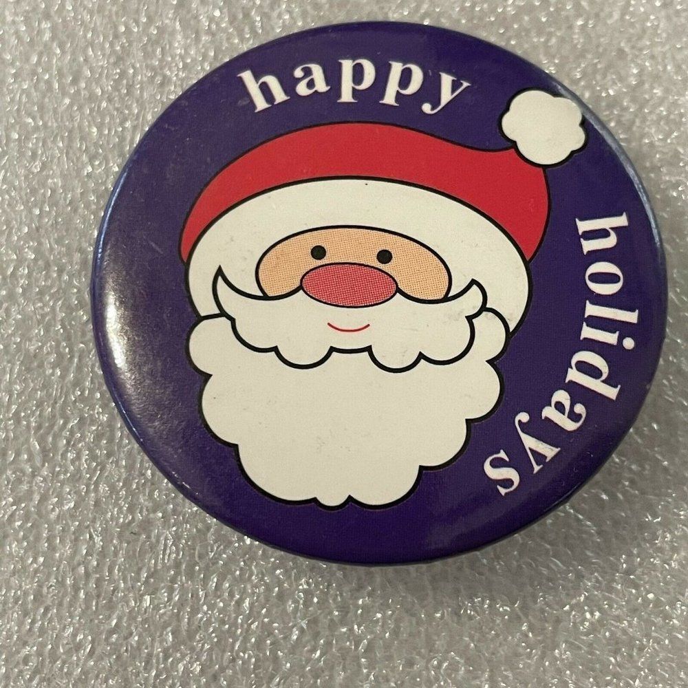 vintage 90s happy holidays Christmas Happy santa red hat button pinback badge